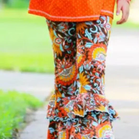 Autumn Floral & Striped Ruffle Outfit Set - Picture 3 of 6